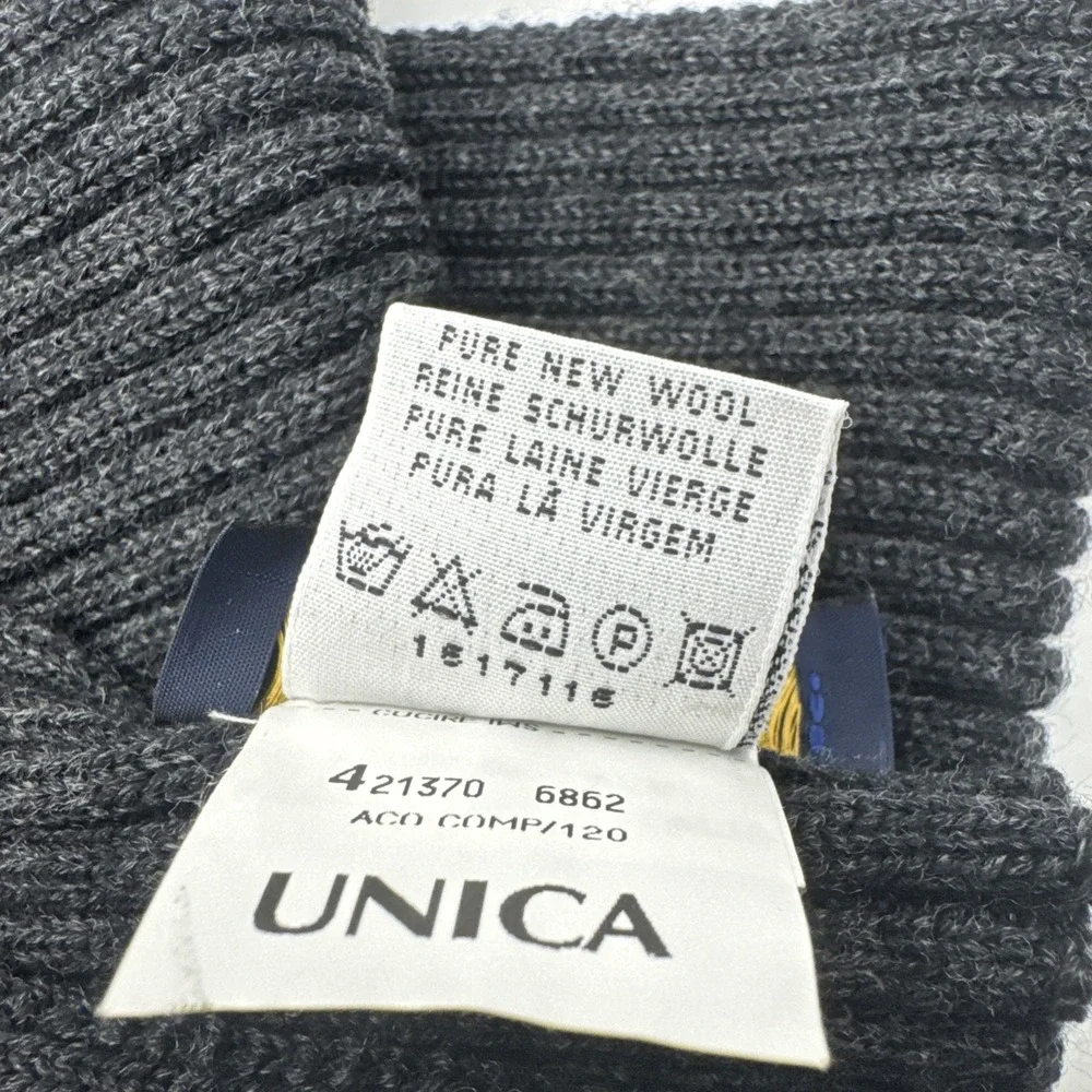 Barbisio Pure Merino Wool Gray Rib Knit Scarf Italy Woolmark Unisex Soft